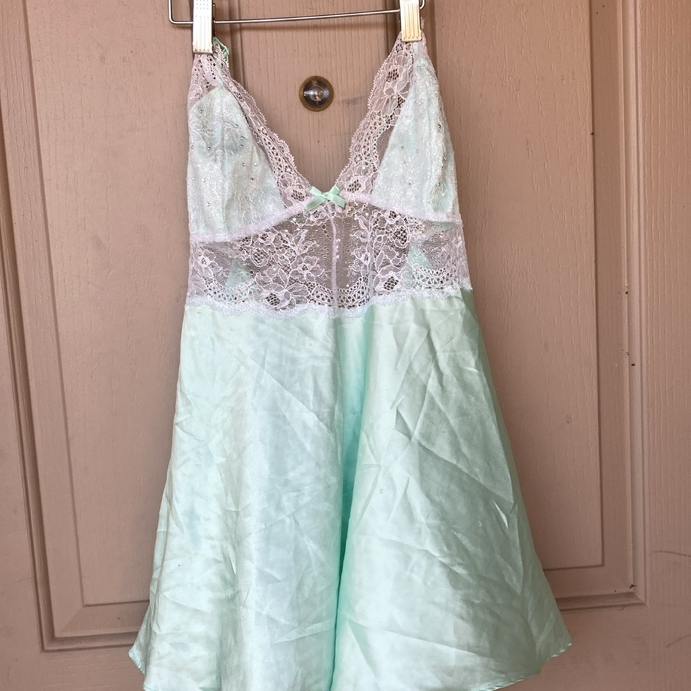 Victoria’s Secret super sexy, seafoam, green size large lingerie w/ rhinestones
